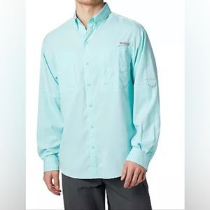 Columbia PFG Long Sleeve Snap Front Omni Shade Fishing Shirt Aqua S